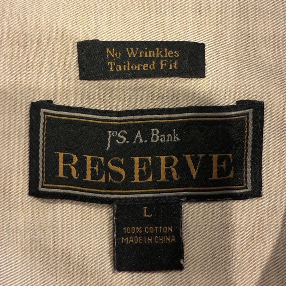 Jos A Bank Reserve No Wrinkles Button Up Shirt Mens L Brown Plaid Tailored Fit